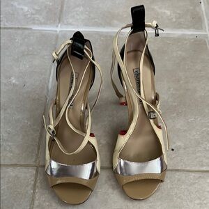 Charles David Cream and Silver Strappy Heels